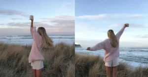 Aesthetic Pink Vacation Outfits at the Beach with Knitted Pink Sweater